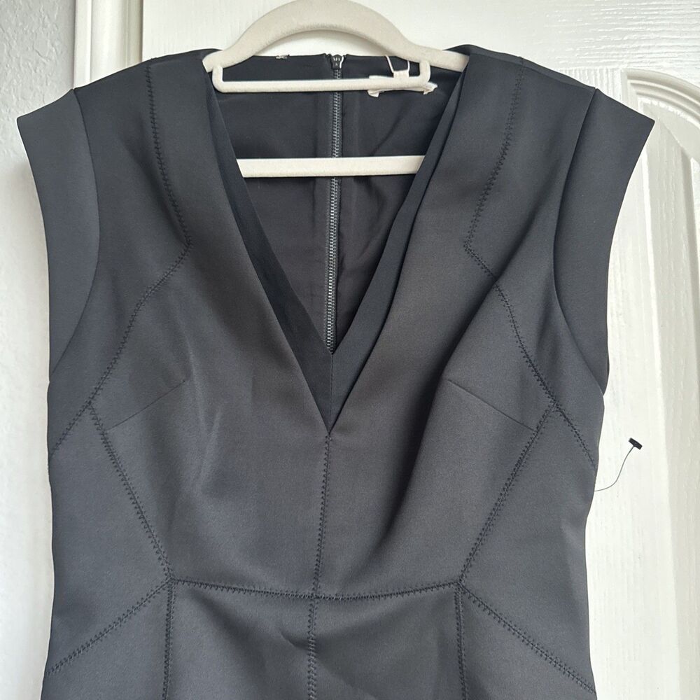 NWT Rebecca Taylor Cap Sleeve VNeck Top Solid Black Scuba Full Back Zip Size 6 - Picture 2 of 7